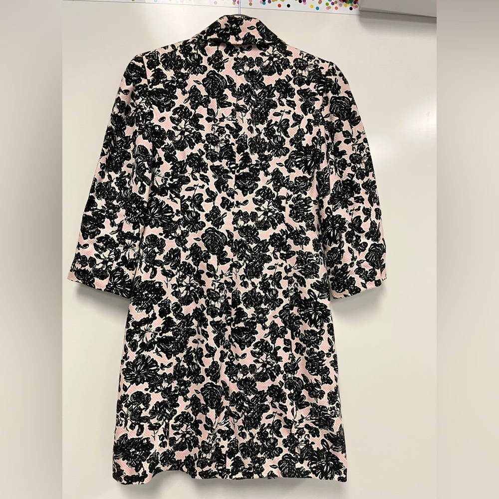 Ann Taylor LOFT Linen Cotton Silk Blend Pink & Black Floral Duster Coat Sz. 2 - Picture 3 of 11